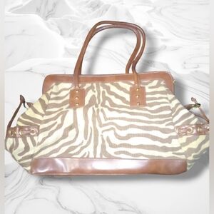 "Joan Rivers Classics" Women's Animal Print Canvas & Leather Large Shoulder Bag